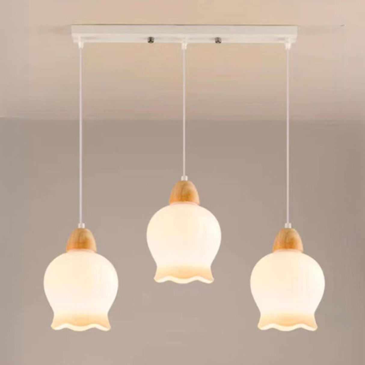 3-Light Floral Frosted Glass Island Pendant Light Image - 9