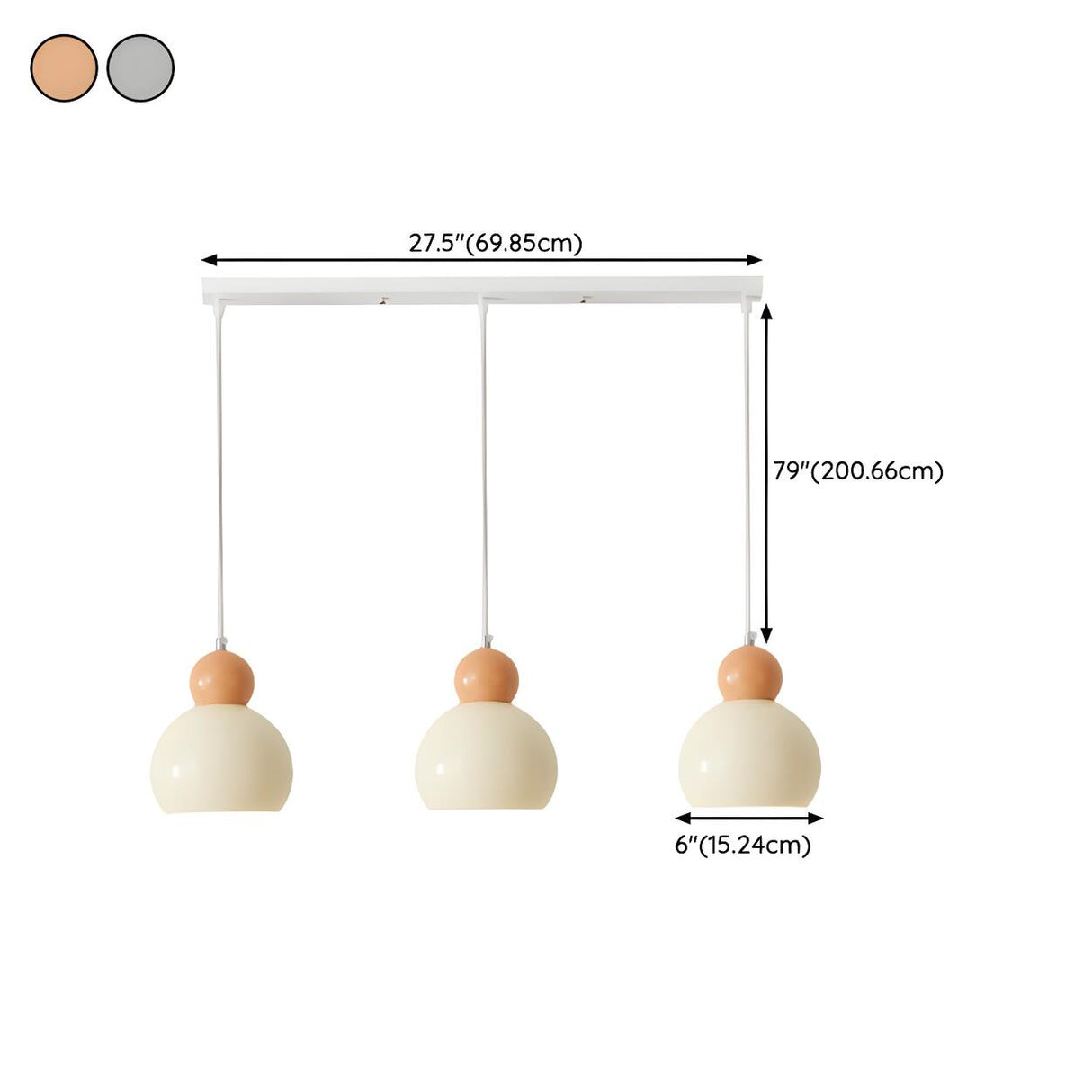 3-Light Minimalist Dome Orange Island Pendant Light 