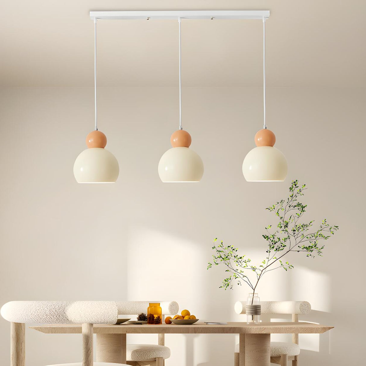 3-Light Minimalist Dome Orange Island Pendant Light Image - 4