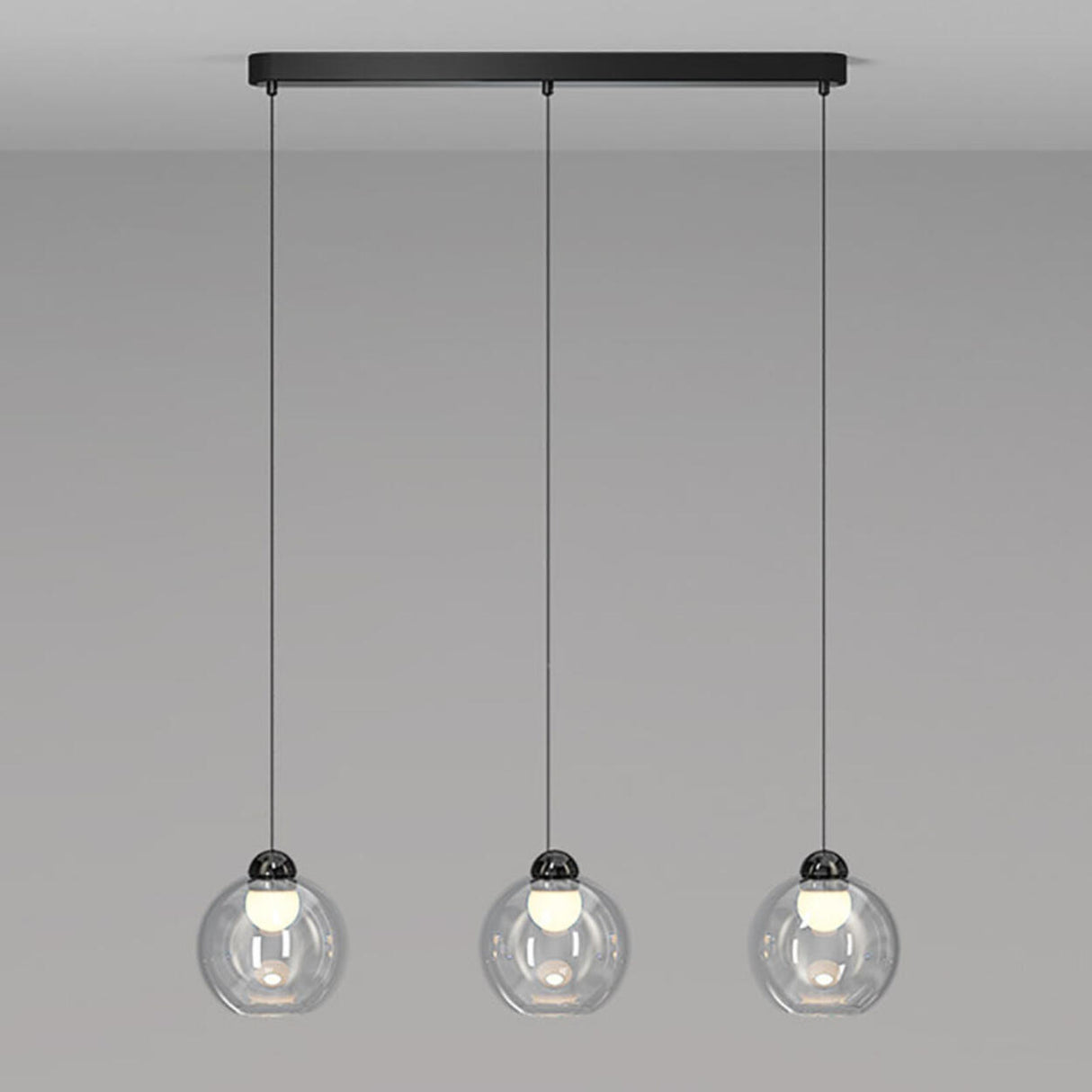 3-Light Modern Black Globe Island Pendant Light Image - 12