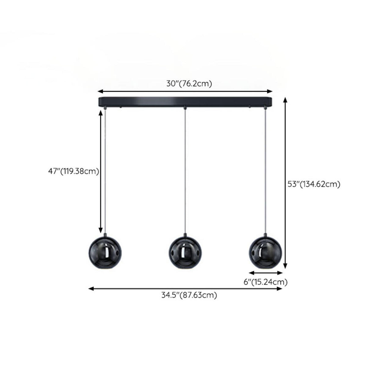 3-Light Modern Black Globe Island Pendant Light Image - 19