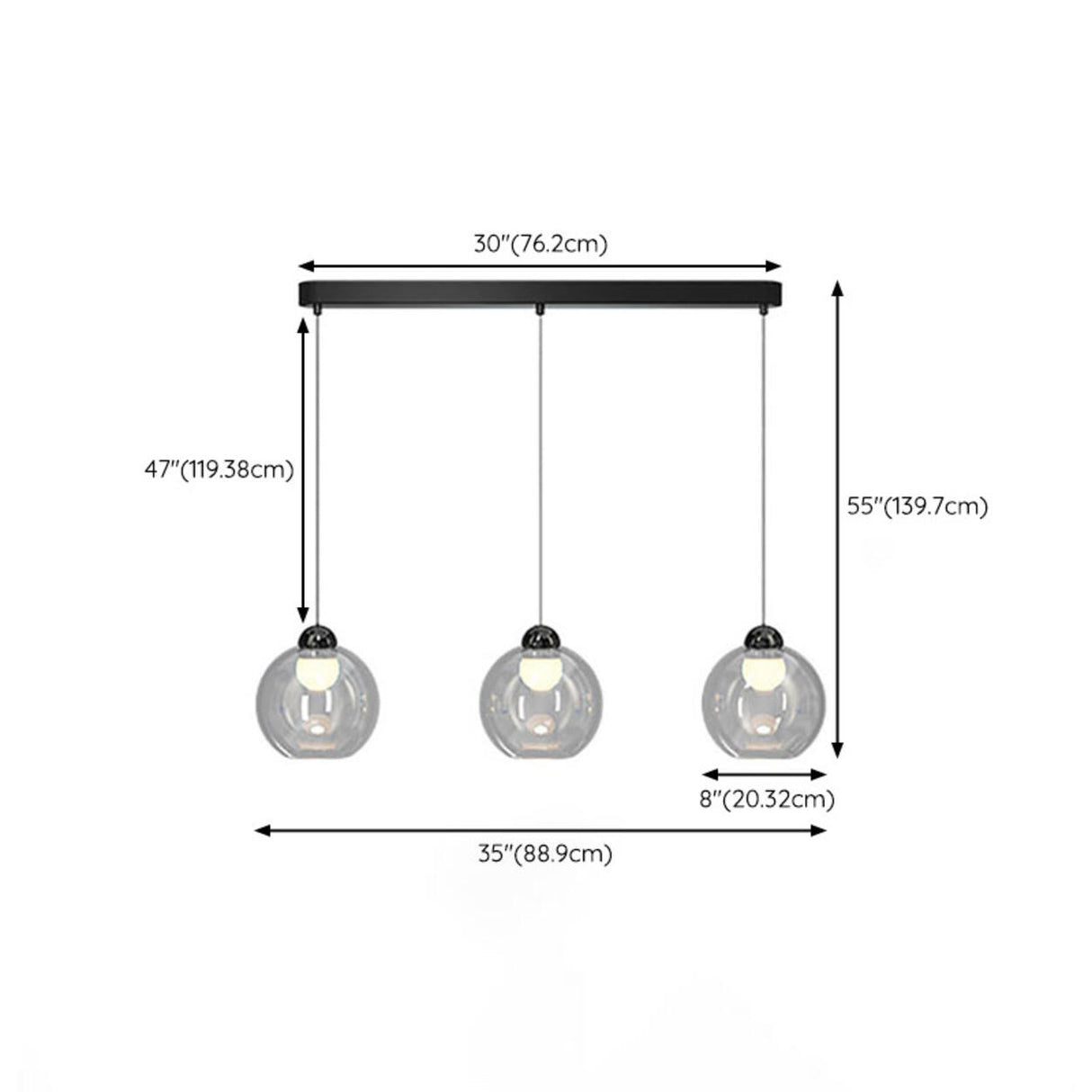 3-Light Modern Black Globe Island Pendant Light Image - 21