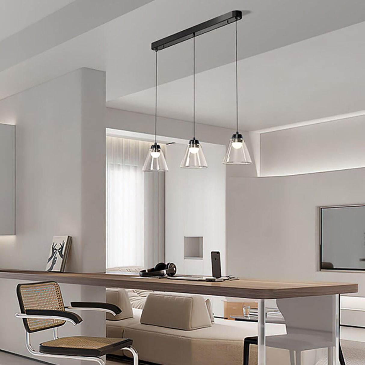 3-Light Modern Black Globe Island Pendant Light Image - 3