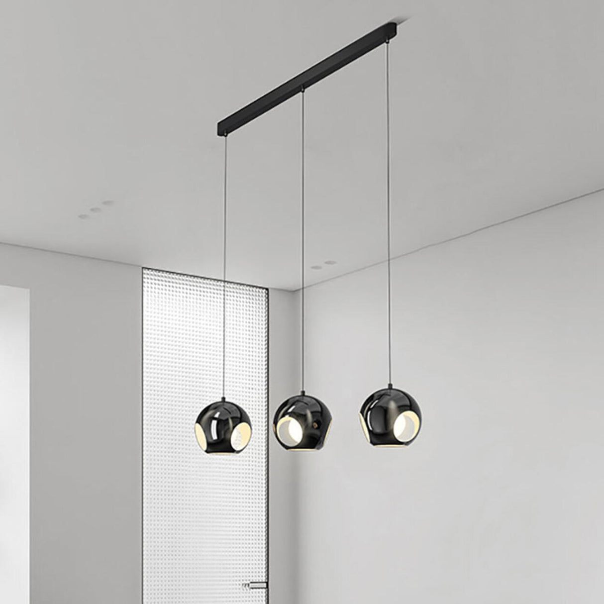 3-Light Modern Black Globe Island Pendant Light Image - 4