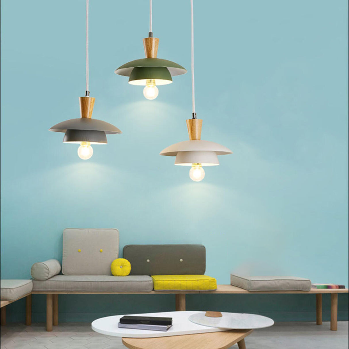 3-Light Modern Colorful Saucer Island Pendant Light Image - 5