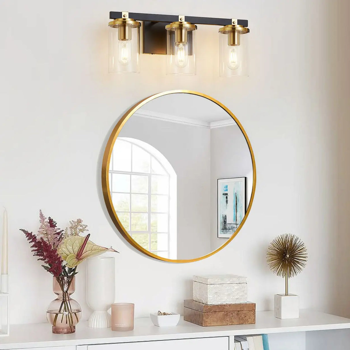 3-Light Modern Cylinder Glass Vanity Light Fixture Image - 2