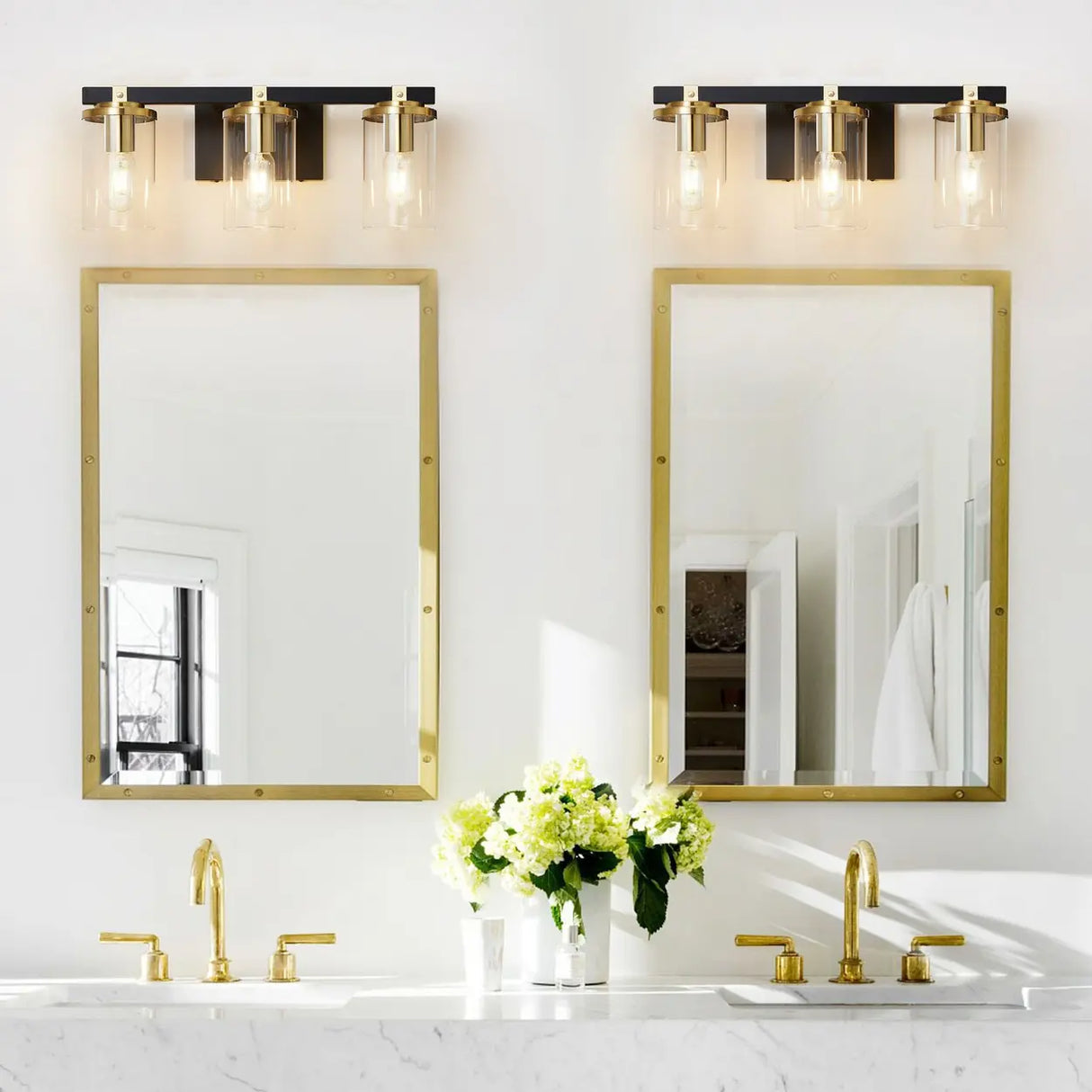 3-Light Modern Cylinder Glass Vanity Light Fixture Image - 3
