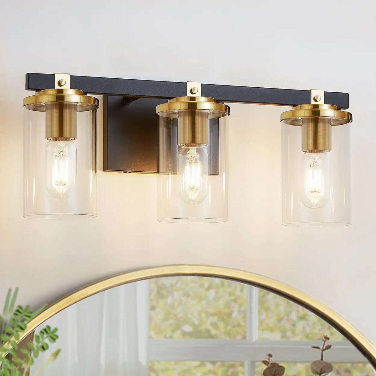 3-Light Modern Cylinder Glass Vanity Light Fixture Image - 4