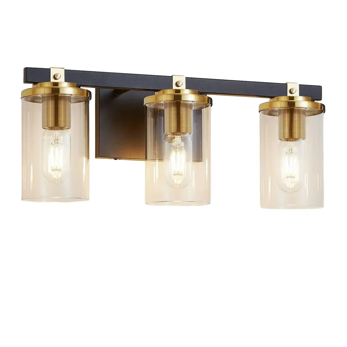 3-Light Modern Cylinder Glass Vanity Light Fixture Image - 5