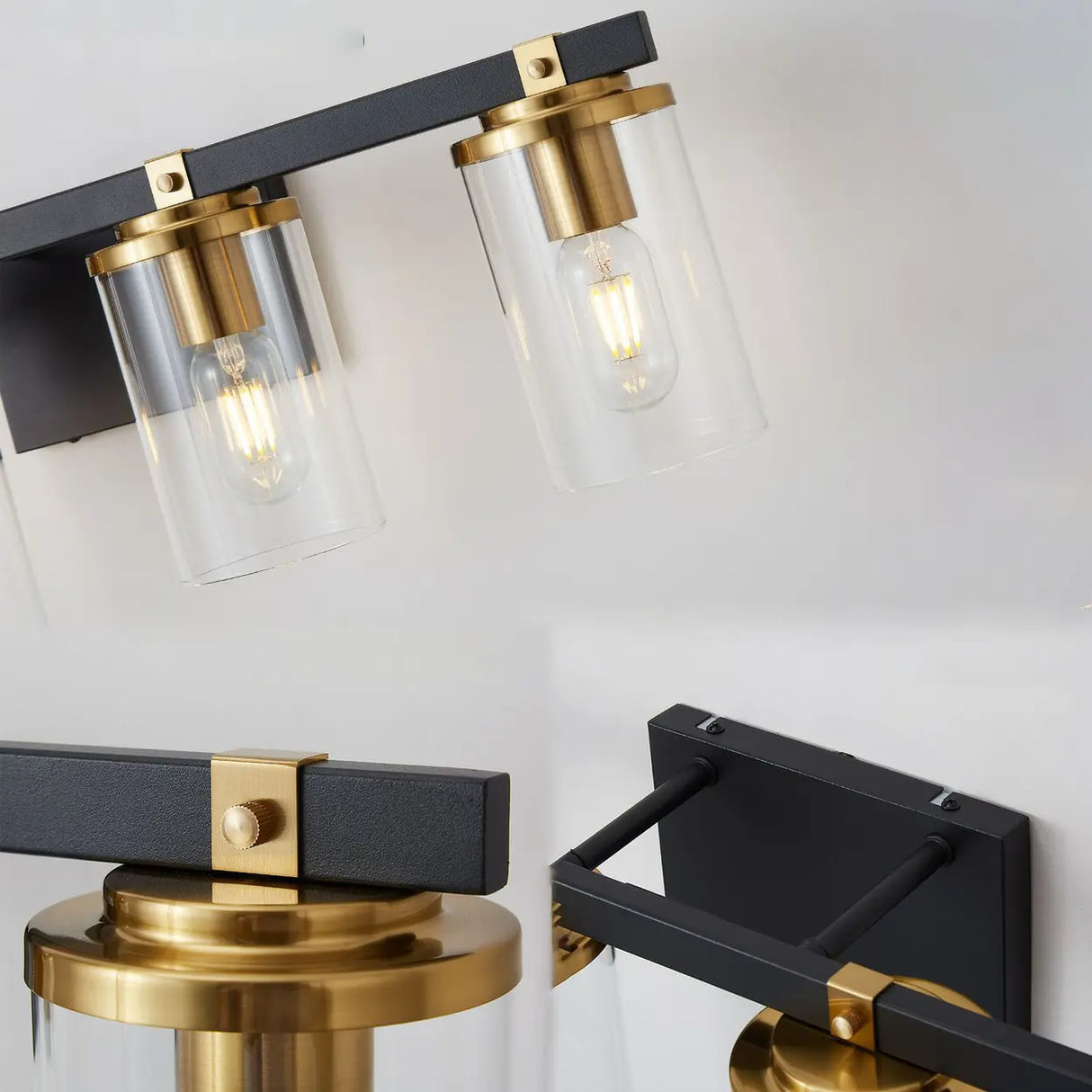 3-Light Modern Cylinder Glass Vanity Light Fixture Image - 6
