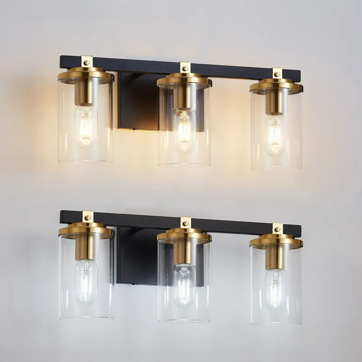 3-Light Modern Cylinder Glass Vanity Light Fixture Image - 7