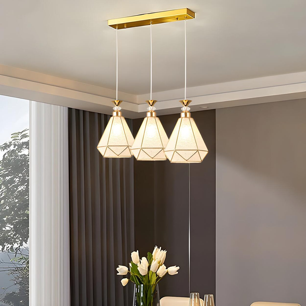 3-Light Modern Diamond Adjustable Pendant Island Light Image - 3