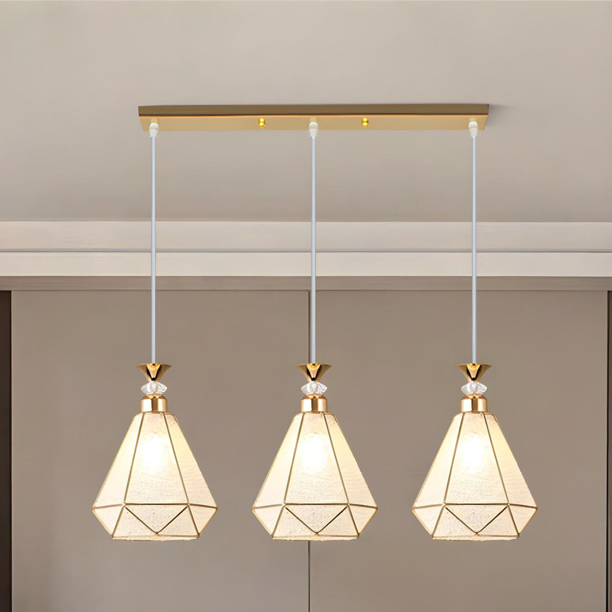 3-Light Modern Diamond Adjustable Pendant Island Light Image - 4