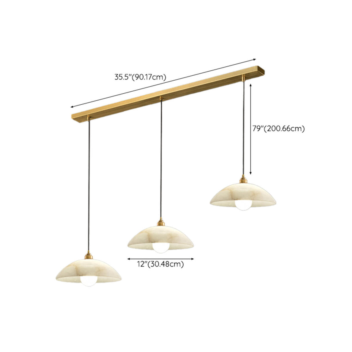 3-Light Modern Dome Stone Gold Island Pendant Light 