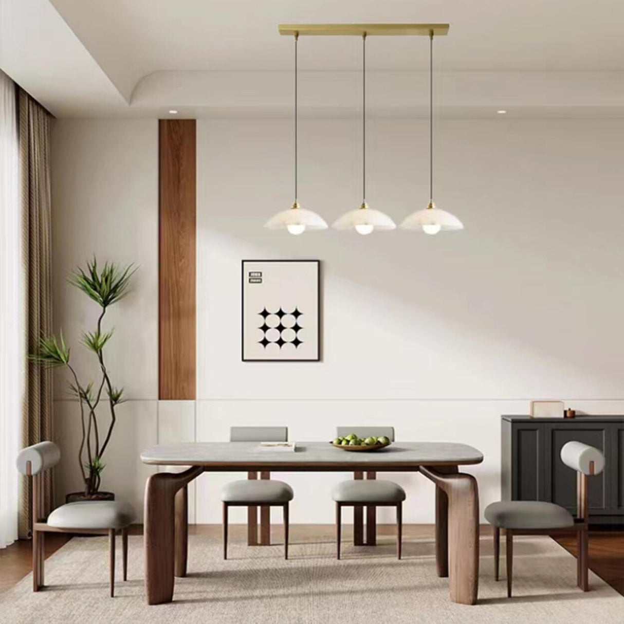 3-Light Modern Dome Stone Gold Island Pendant Light Image - 3