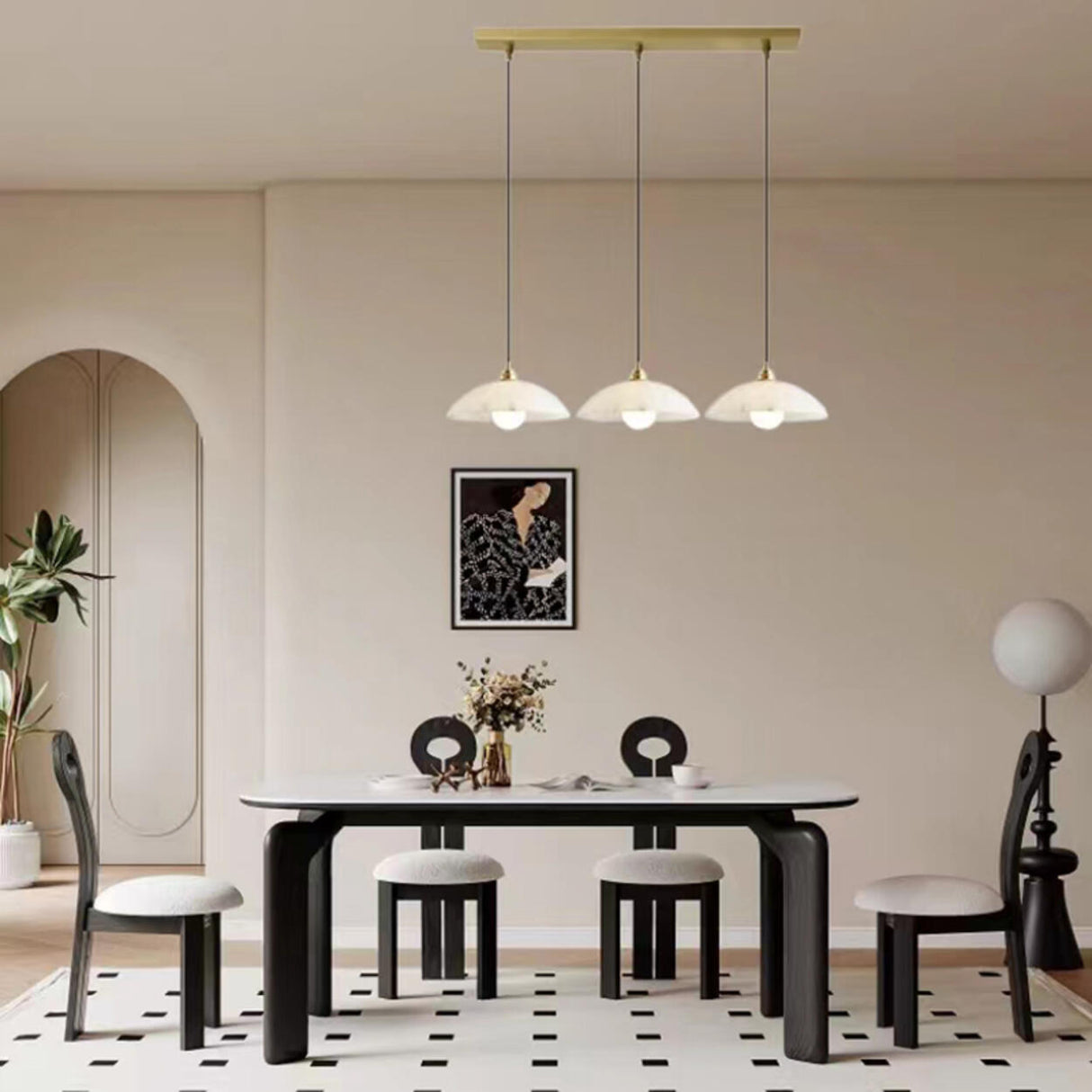 3-Light Modern Dome Stone Gold Island Pendant Light Image - 4