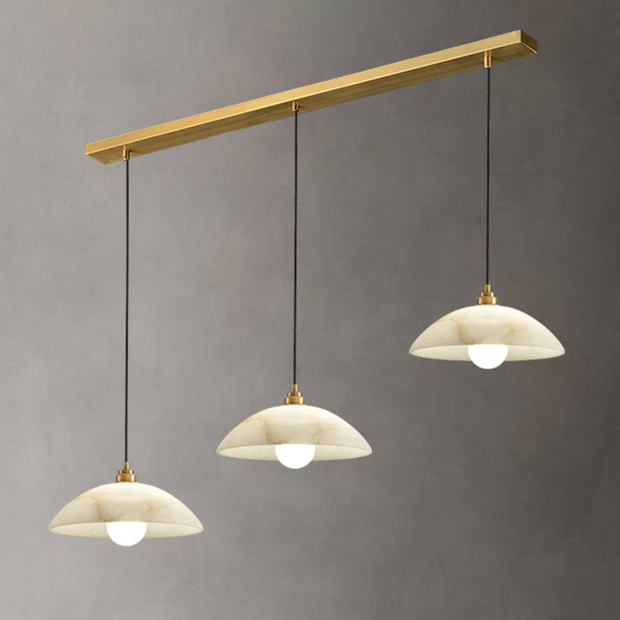 3-Light Modern Dome Stone Gold Island Pendant Light Image - 6
