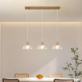 3-Light Modern Glass Dome Wood Island Ceiling Light Image - 1