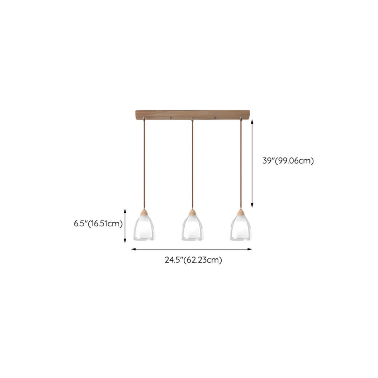 3-Light Modern Glass Dome Wood Island Ceiling Light Image - 11