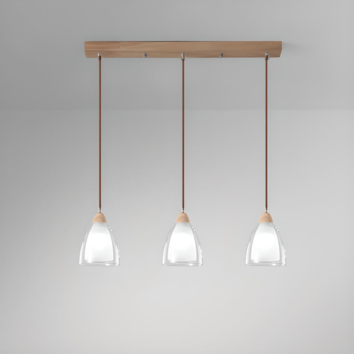 3-Light Modern Glass Dome Wood Island Ceiling Light Image - 3