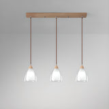 3-Light Modern Glass Dome Wood Island Ceiling Light Image - 3