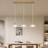 3-Light Modern Glass Dome Wood Island Ceiling Light Image - 5