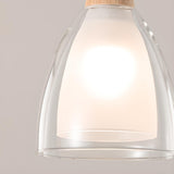 3-Light Modern Glass Dome Wood Island Ceiling Light Image - 6