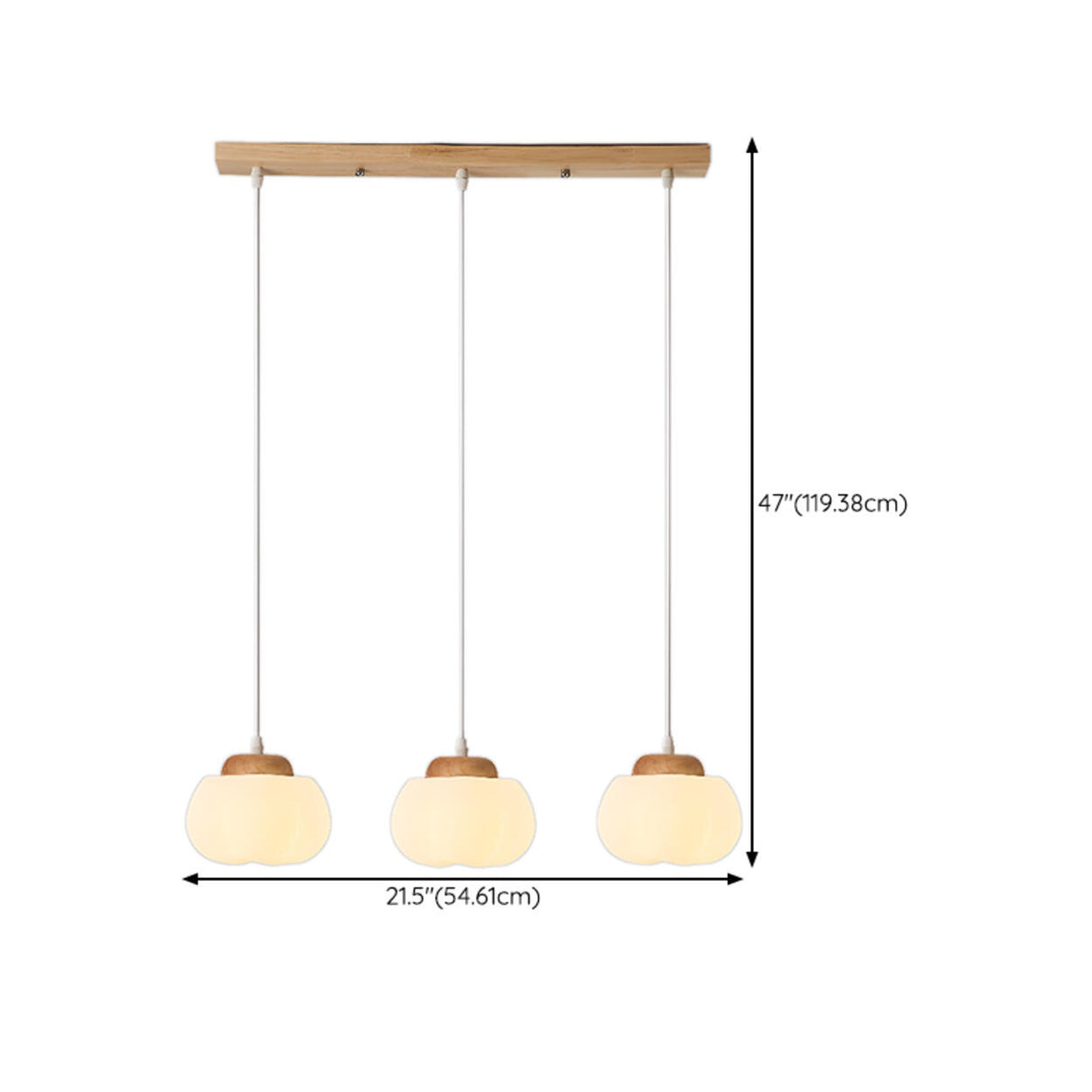 3-Light Modern Pumpkin Wood Island Light Fixtures 