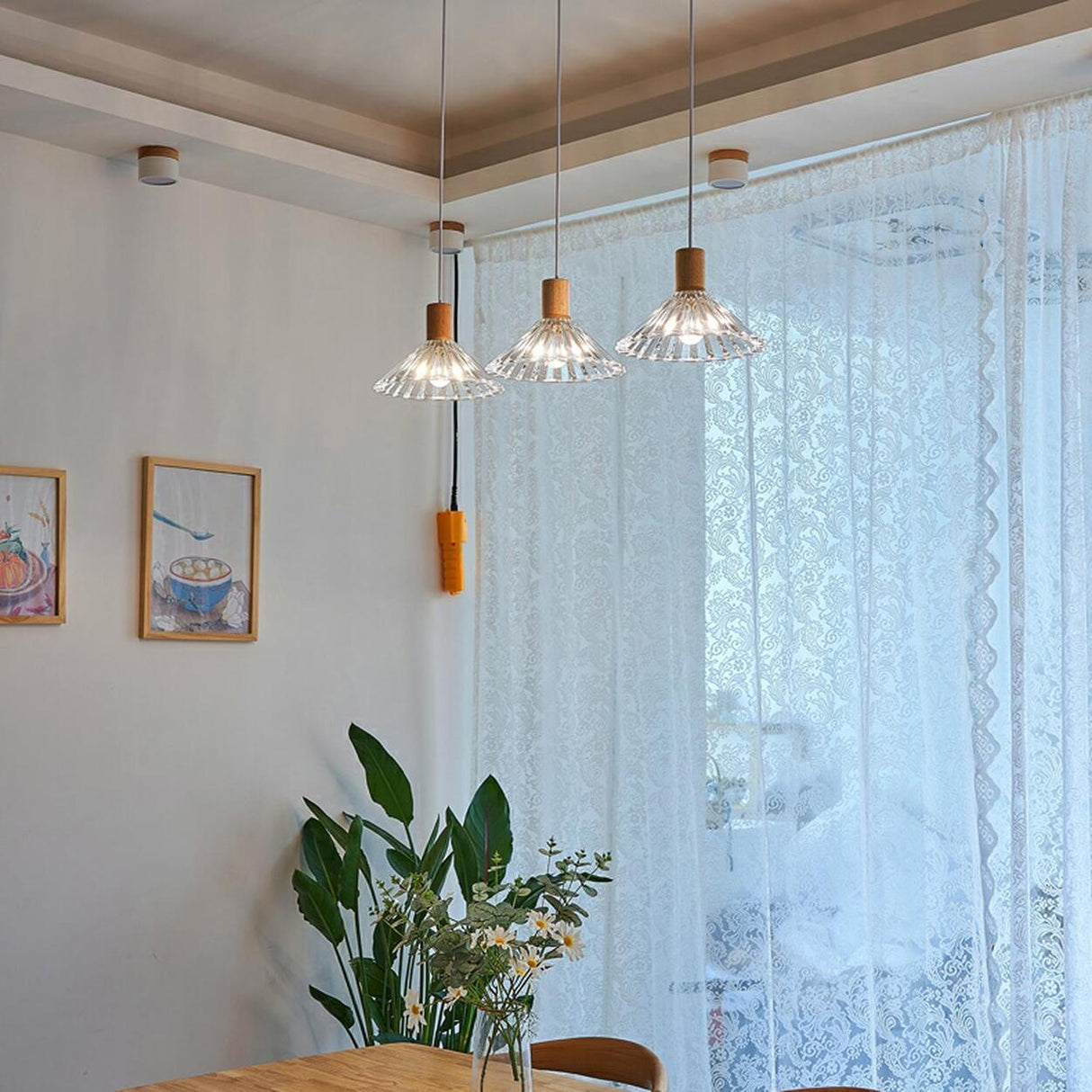 3-Light Modern Wood and Glass Cone LED Island Light Image - 4