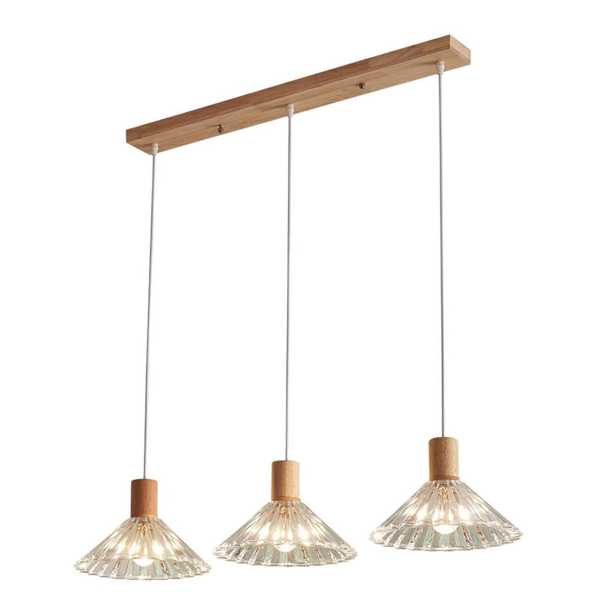 3-Light Modern Wood and Glass Cone LED Island Light Image - 6