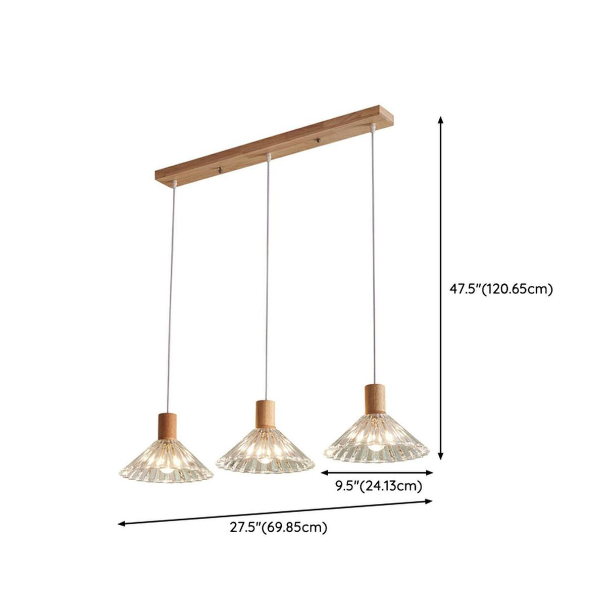3-Light Modern Wood and Glass Cone LED Island Light 