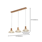 3-Light Modern Wood and Glass Cone LED Island Light #size