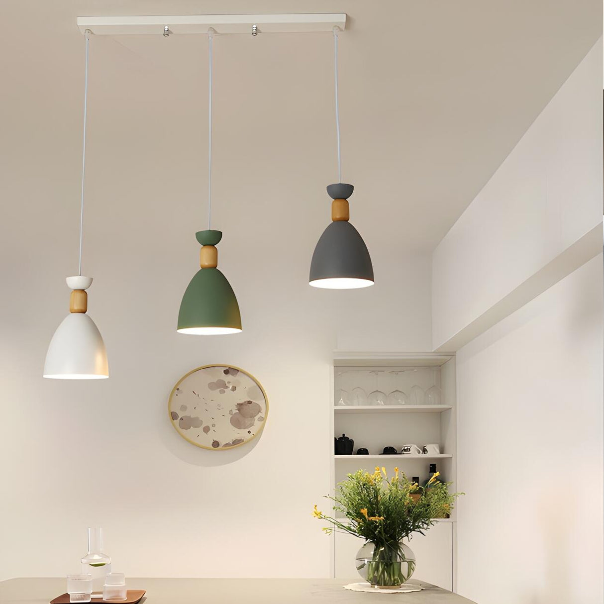 3-Light Scandinavian Multi-Color Cone Island Light Image - 3