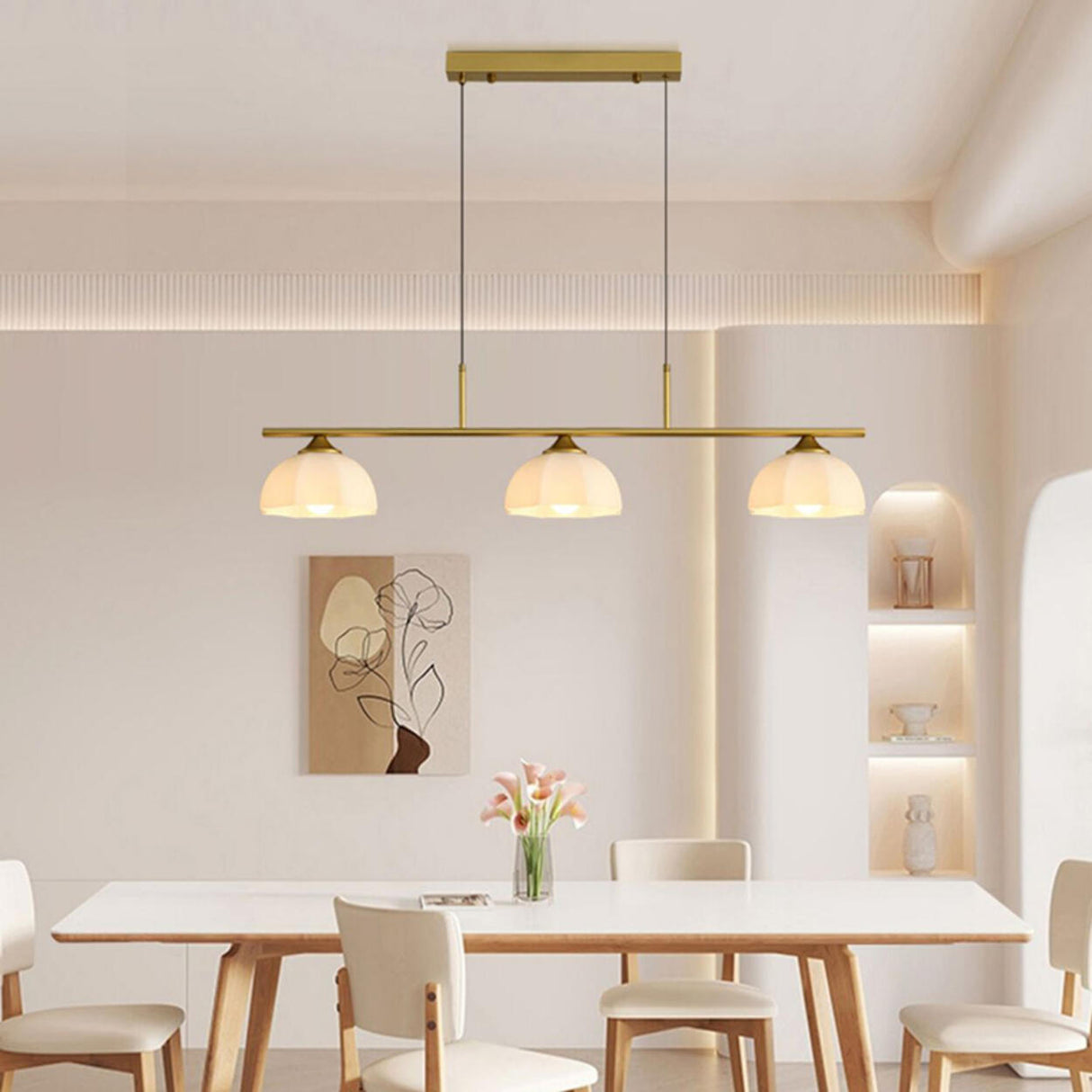 3-Light Simple Dome Adjustable Island Hanging Light Image - 4