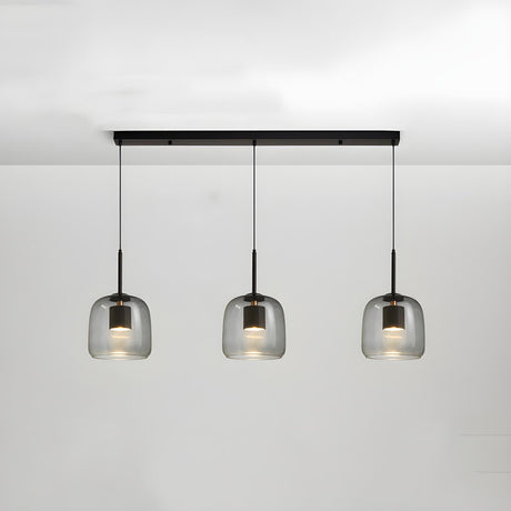 3-Light Simplicity Gray Dome Kitchen Island Light Image - 2