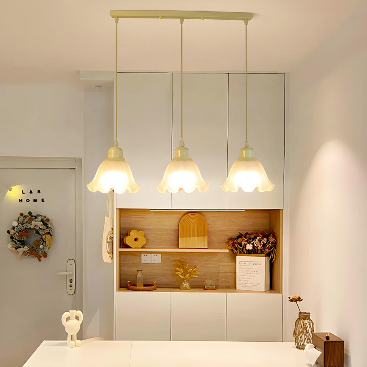 3-Light Trendy Beige Flower Island Pendant Light Image - 12