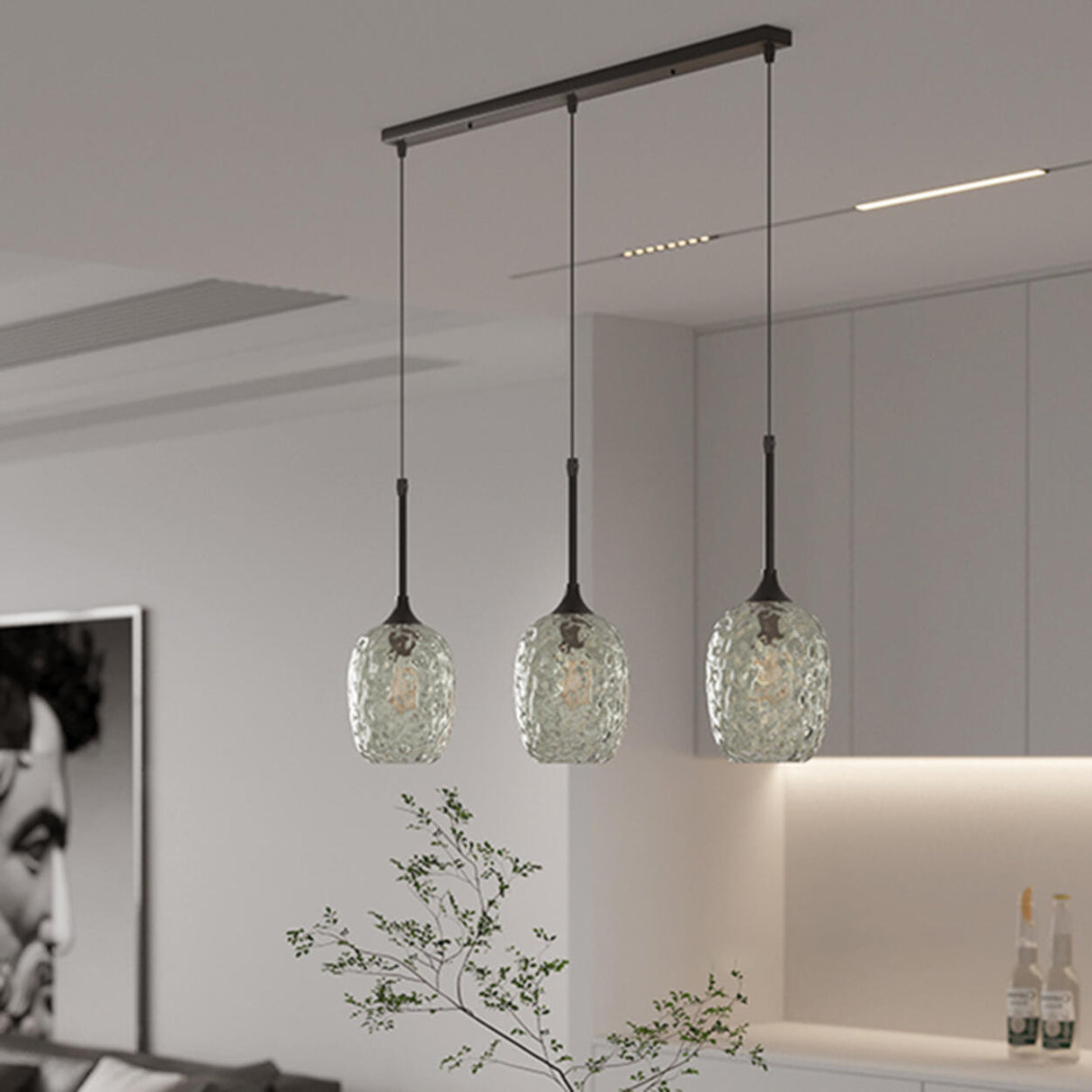 3-Light Trendy Textured Cylinder Pendant Island Light Image - 3