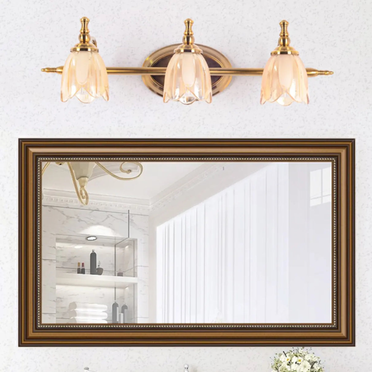 3-Light Vintage Clear Floral Glass LED Vanity Light Image - 16