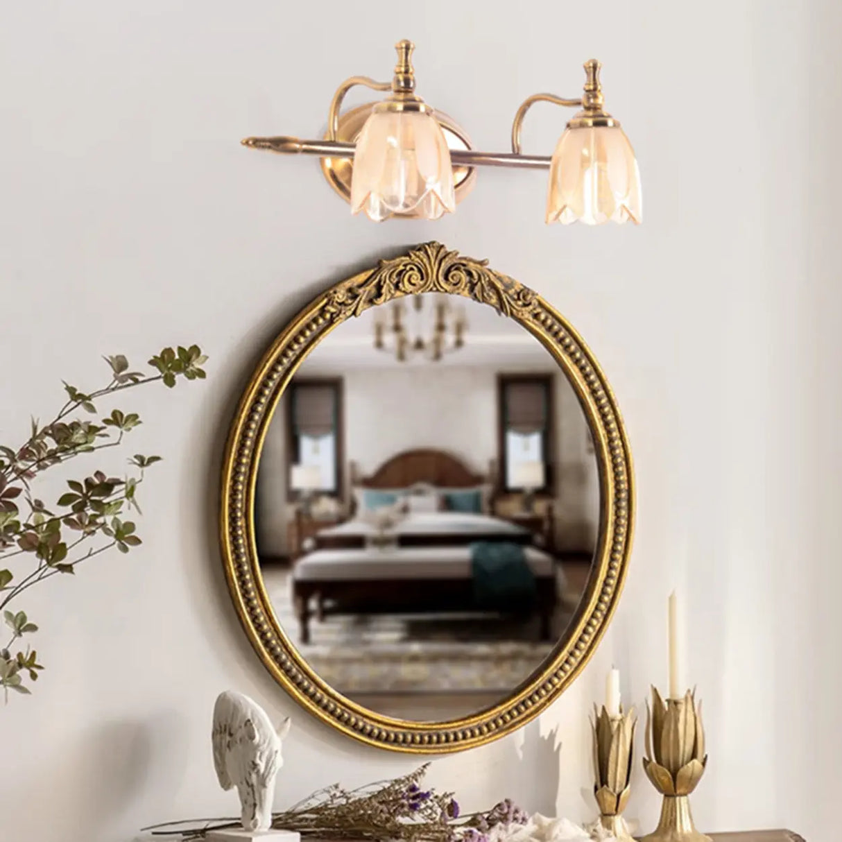 3-Light Vintage Clear Floral Glass LED Vanity Light Image - 3
