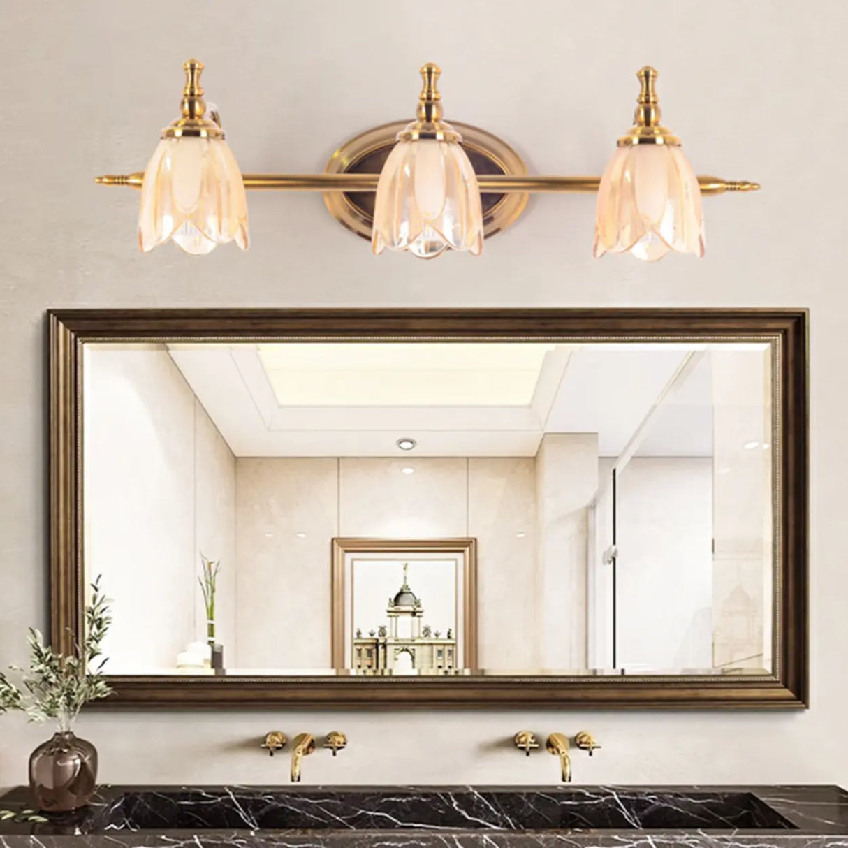 3-Light Vintage Clear Floral Glass LED Vanity Light Image - 4