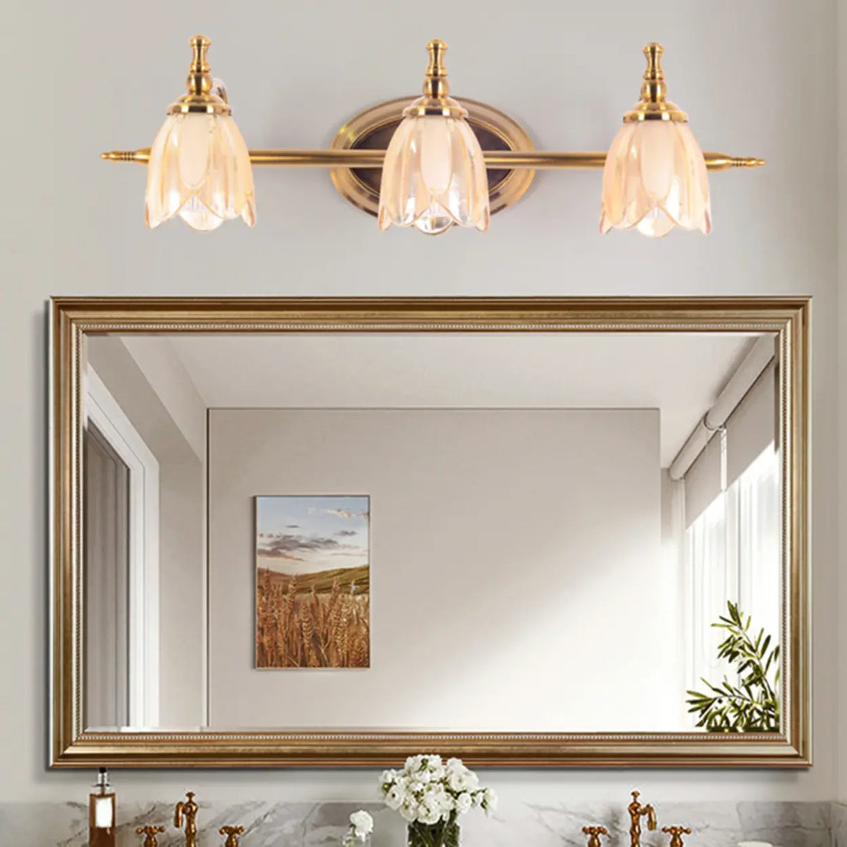 3-Light Vintage Clear Floral Glass LED Vanity Light Image - 5