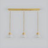 3-Light Vintage Floral Glass Wood Island Pendant Light Image - 5