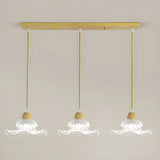 3-Light Vintage Floral Glass Wood Island Pendant Light Image - 7