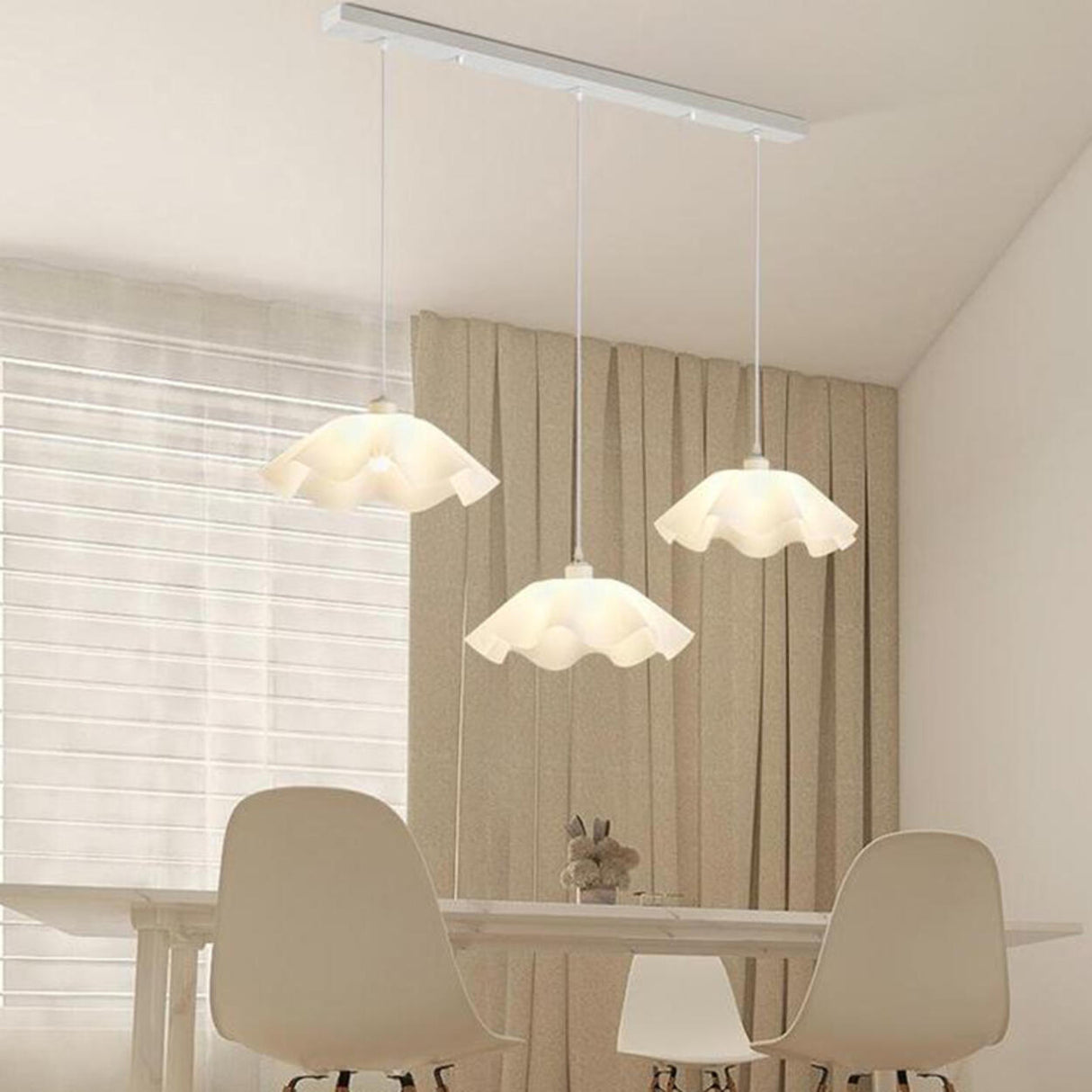 3-Light White Floral Adjustable Modern Island Light Image - 3