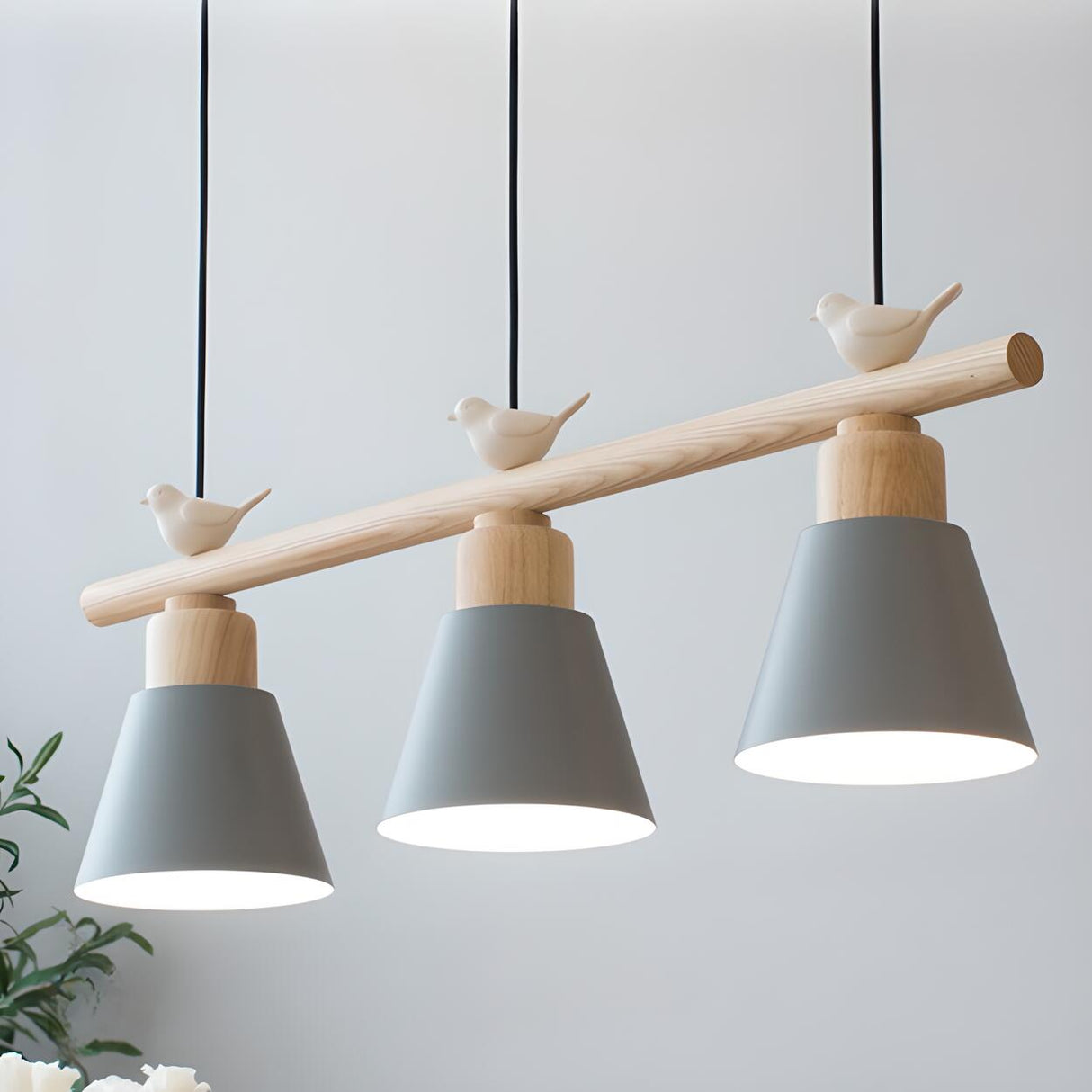3-Light Yellow Dome and Bird Island Pendant Light Image - 13