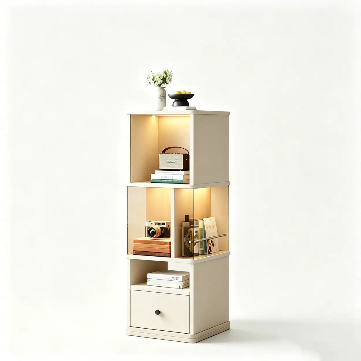 360° Rotating Narrow Bookcase with LED Lighting and Acrylic Panels Image - 10