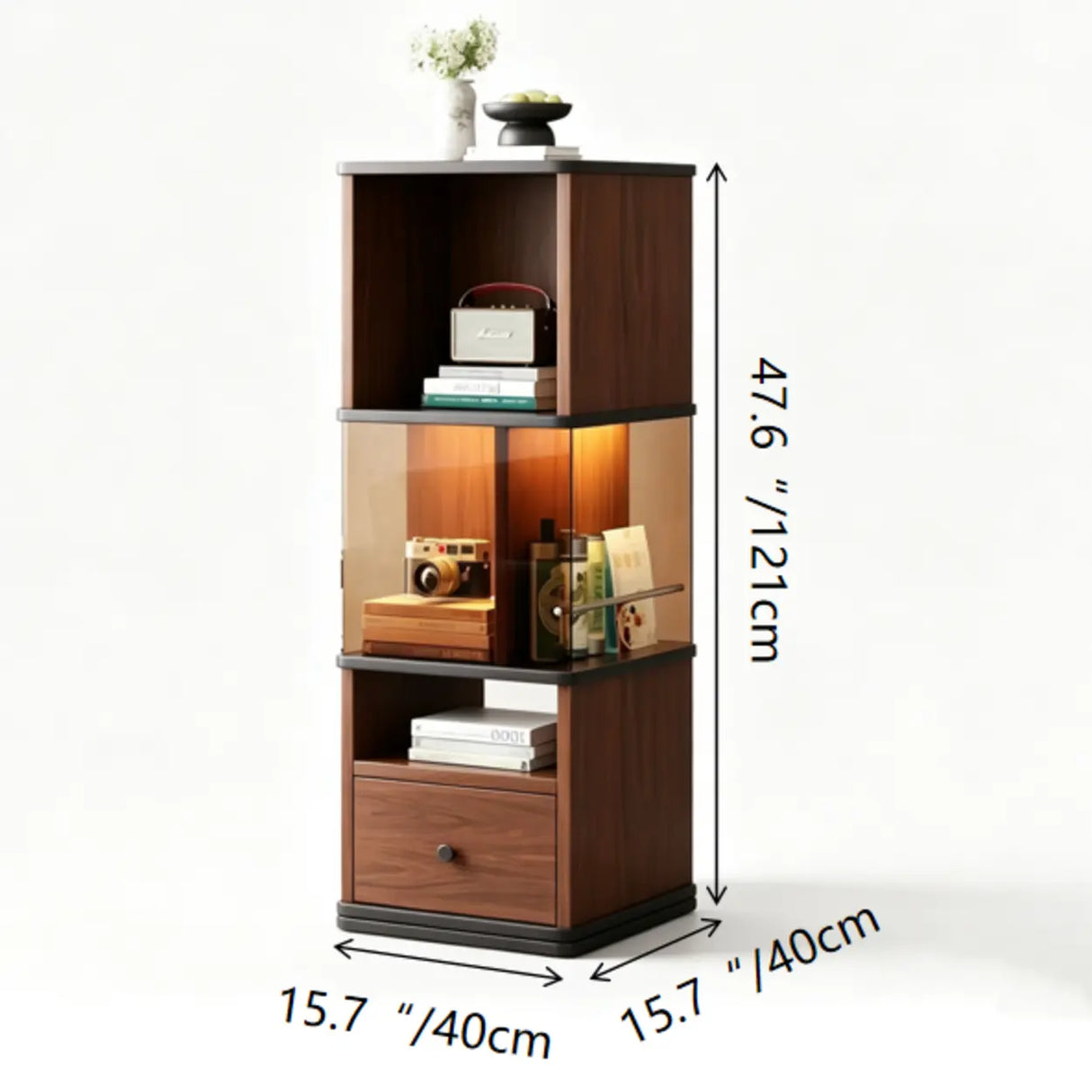 360° Rotating Narrow Bookcase with LED Lighting and Acrylic Panels 