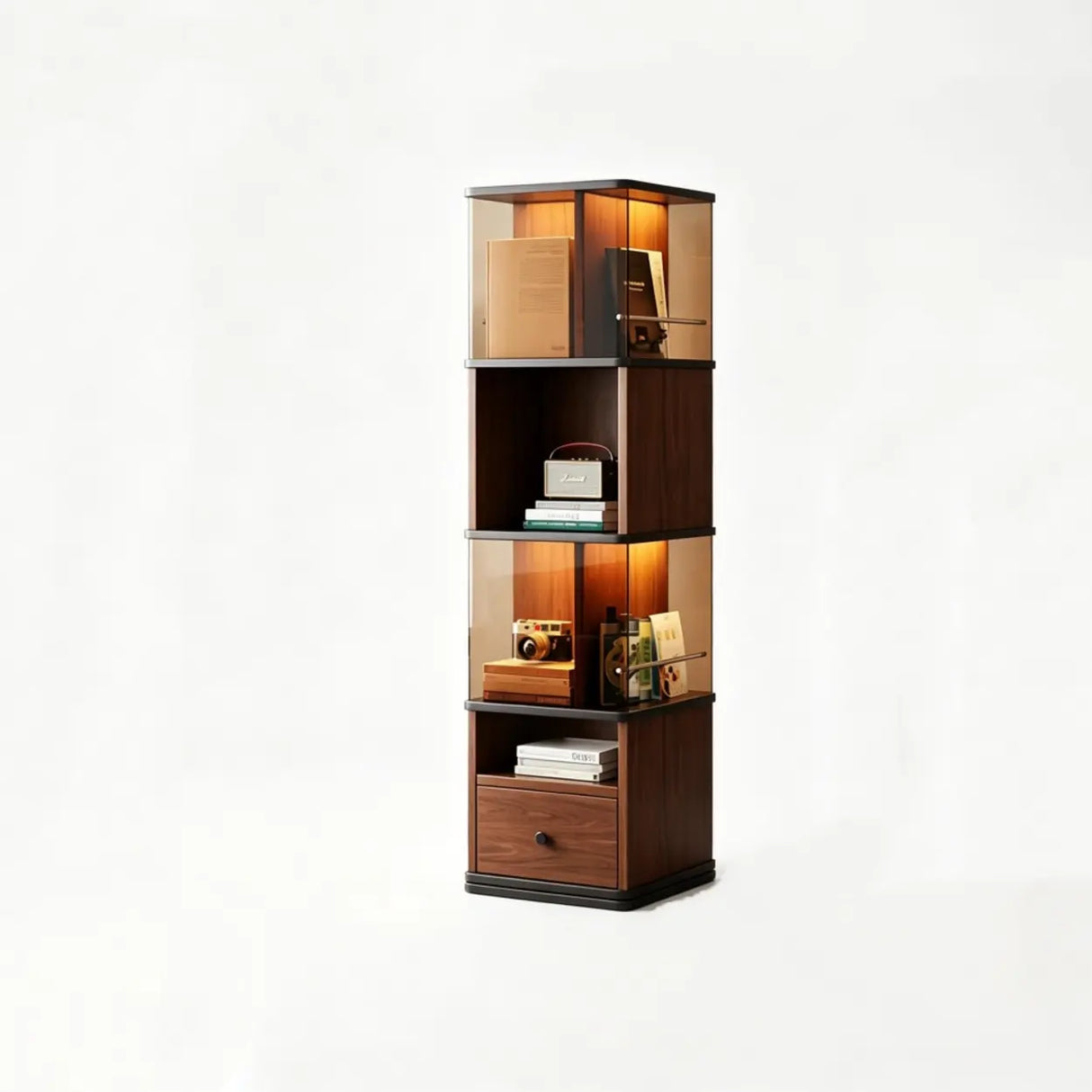 360° Rotating Narrow Bookcase with LED Lighting and Acrylic Panels Image - 9