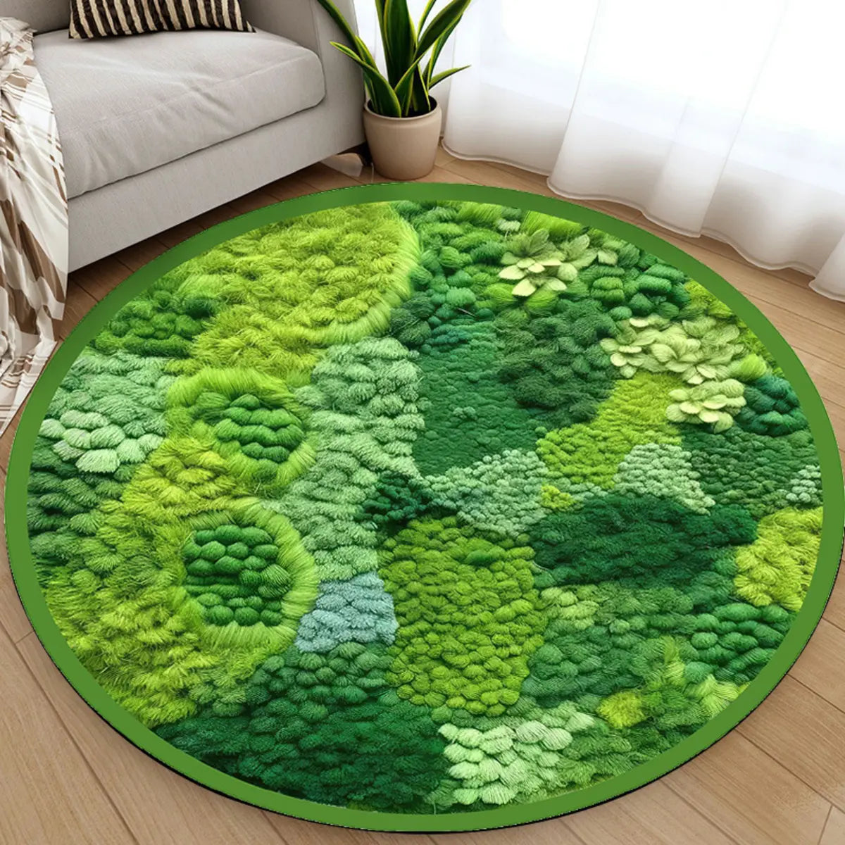 3D Botanical Green Round Anti-Slip Backing Area Rug Image - 7