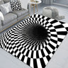 3D Illusion Polyester Black White Rectangle Area Rug Image - 1